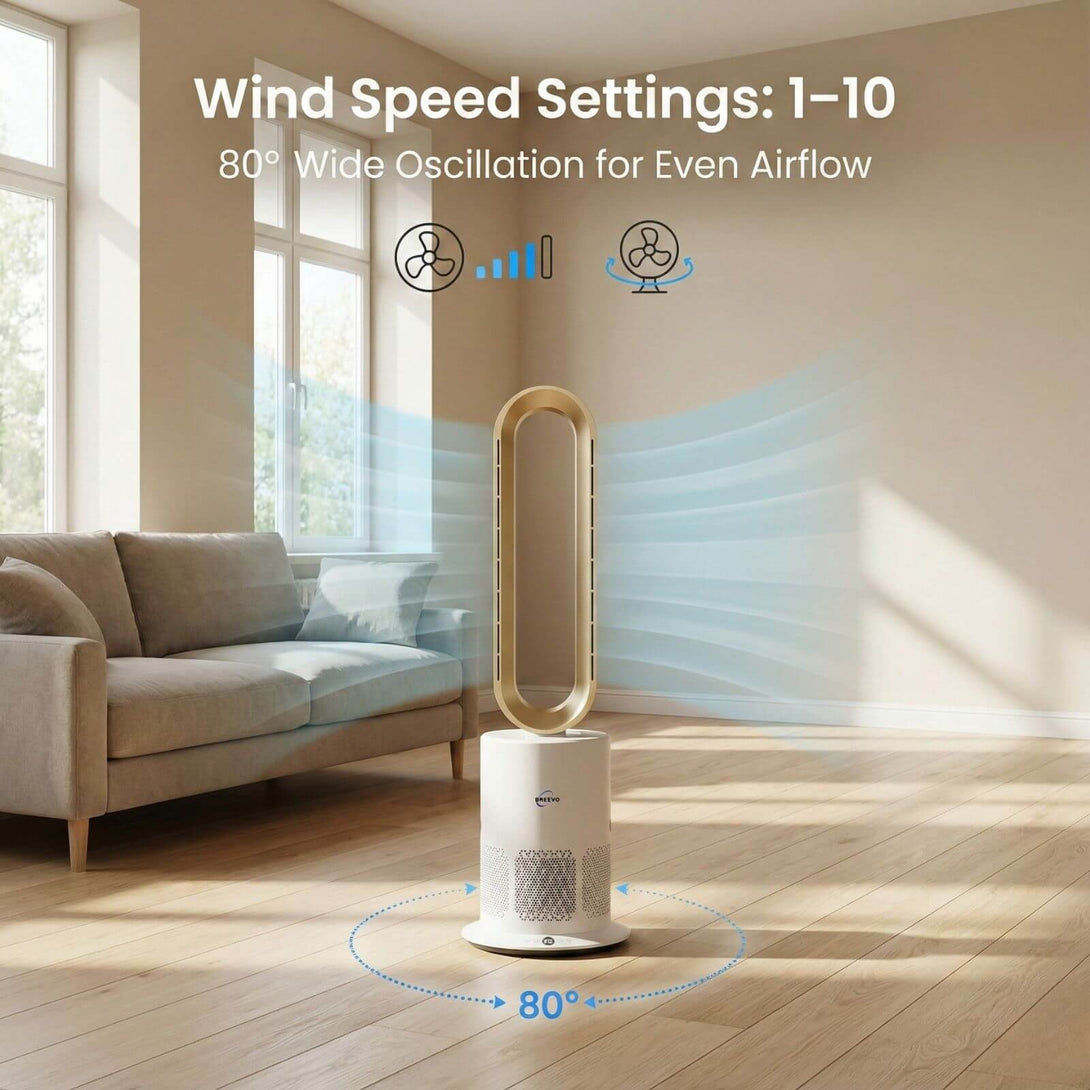Bladeless Air Purifier Fan Heater 3 in 1 1950W | HEPA | PureFlow | Gold ...