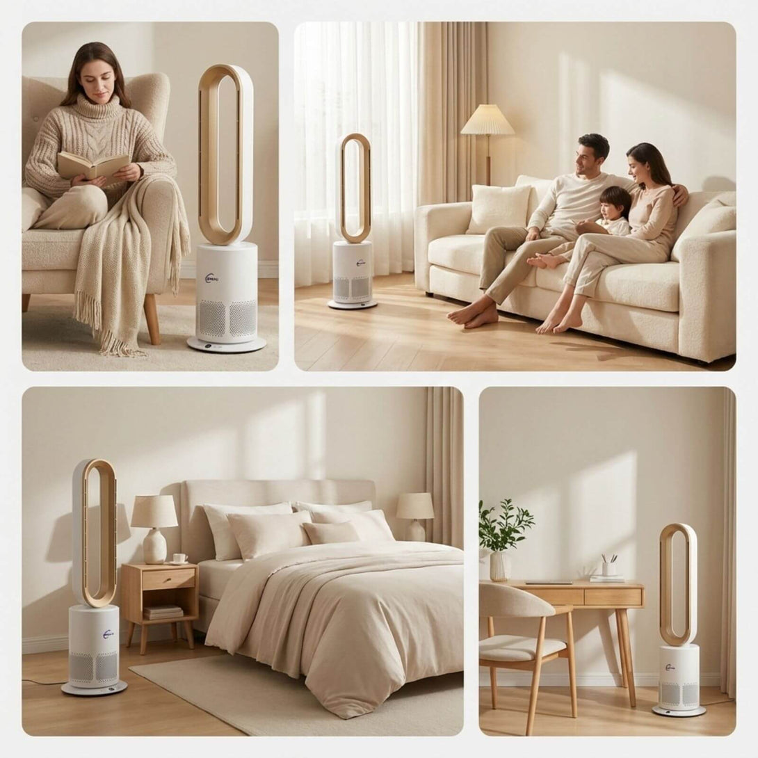 Bladeless Air Purifier Fan Heater 3 in 1 1950W | HEPA | PureFlow | Gold ...