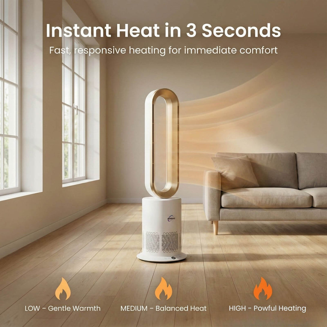 Bladeless Air Purifier Fan Heater 3 in 1 1950W | HEPA | PureFlow | Gold ...