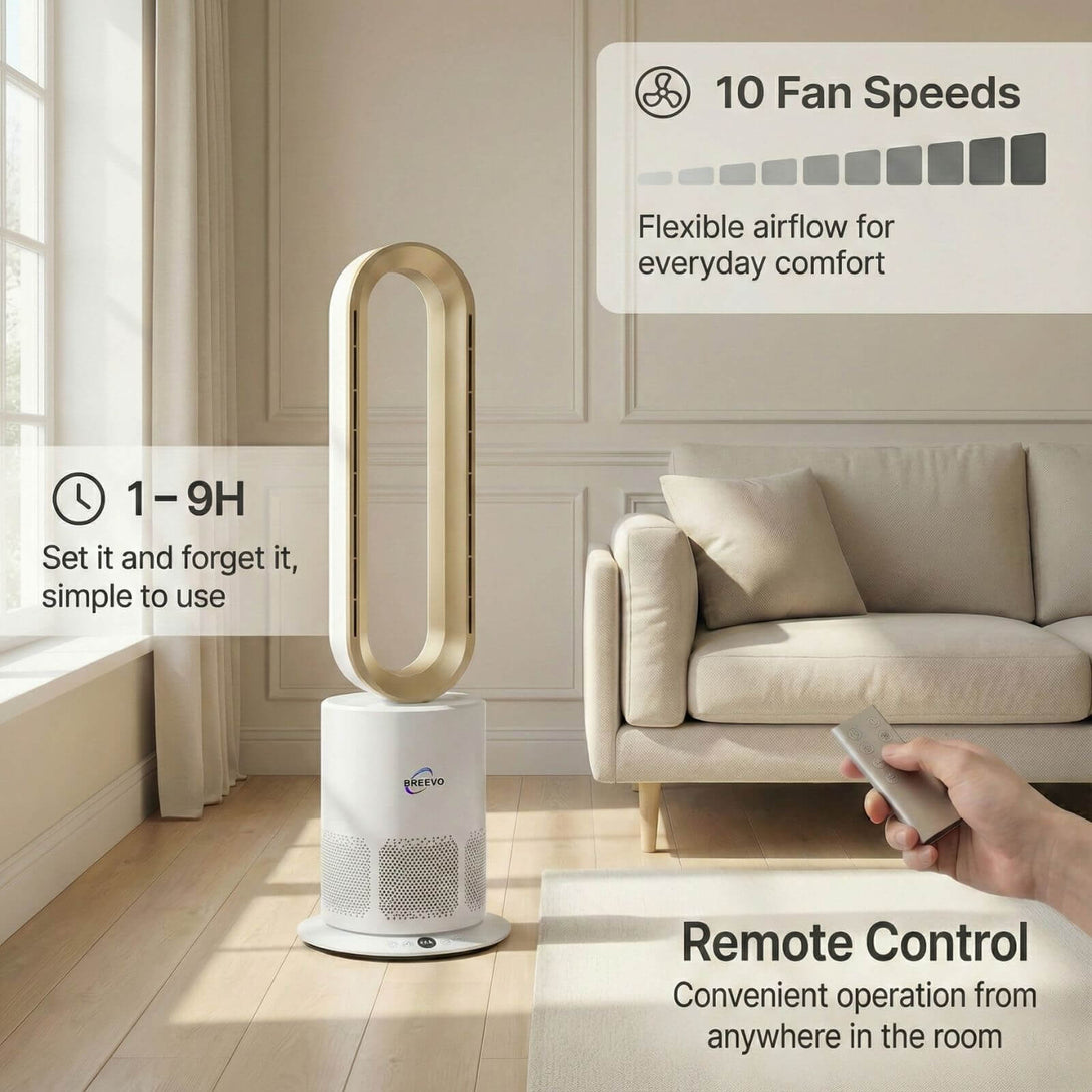 Bladeless Air Purifier Fan Heater 3 in 1 1950W | HEPA | PureFlow | Gold ...