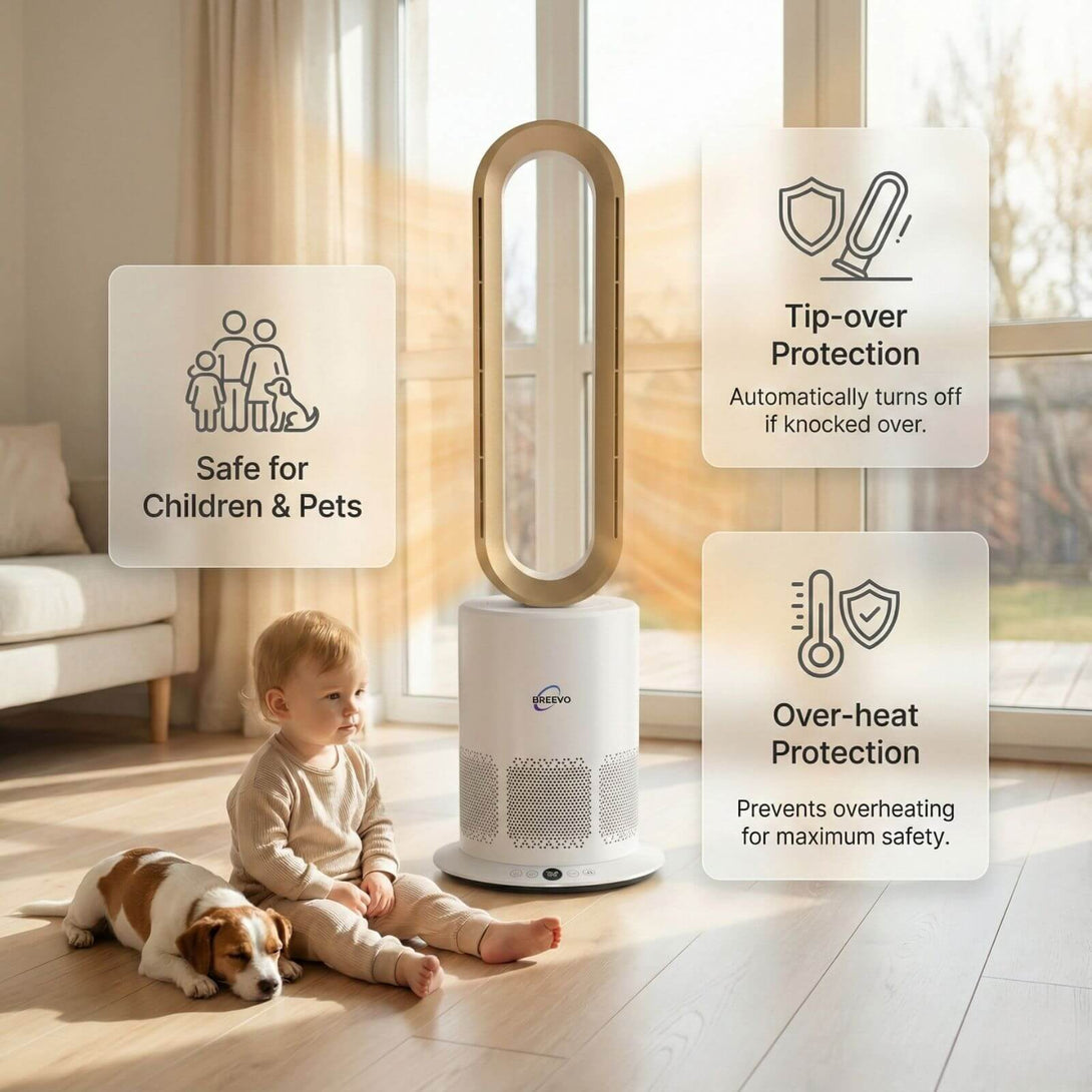 Bladeless Air Purifier Fan Heater 3 in 1 1950W | HEPA | PureFlow | Gold ...